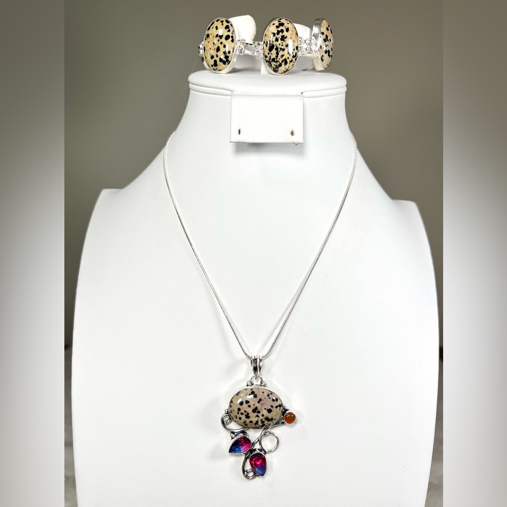 Dalmatian Jasper 925 Gemstone Pendant & Bracelet